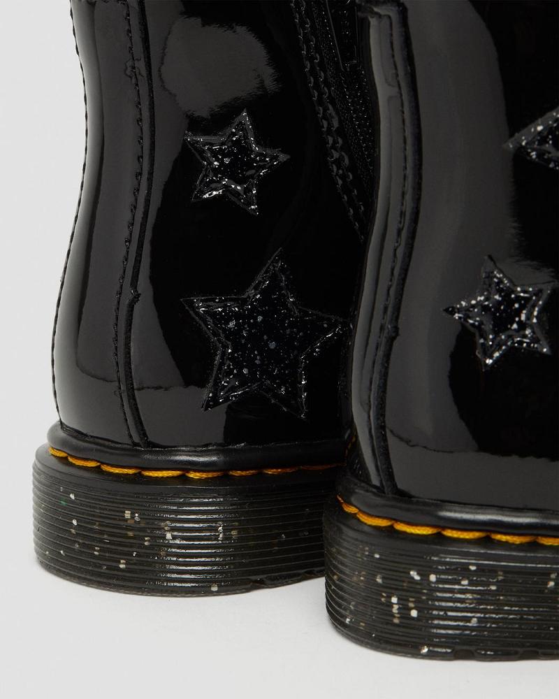 Kids' Dr Martens Toddler 1460 Glitter Star Patent Lace Up Boots Black | AU 694XYU